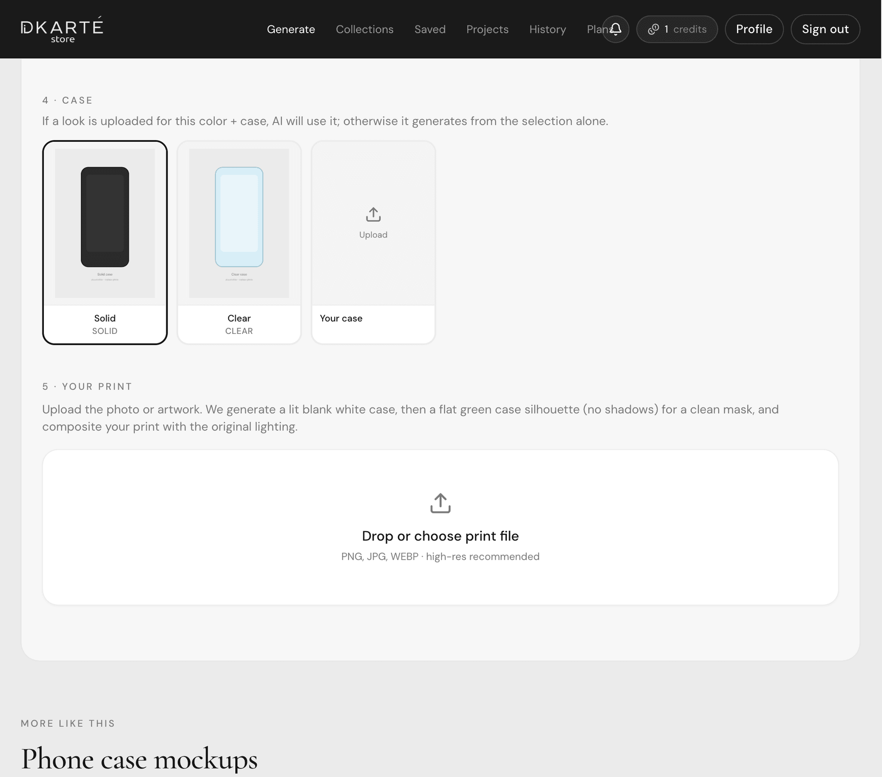 Uploading your print file into the AI mockup generator