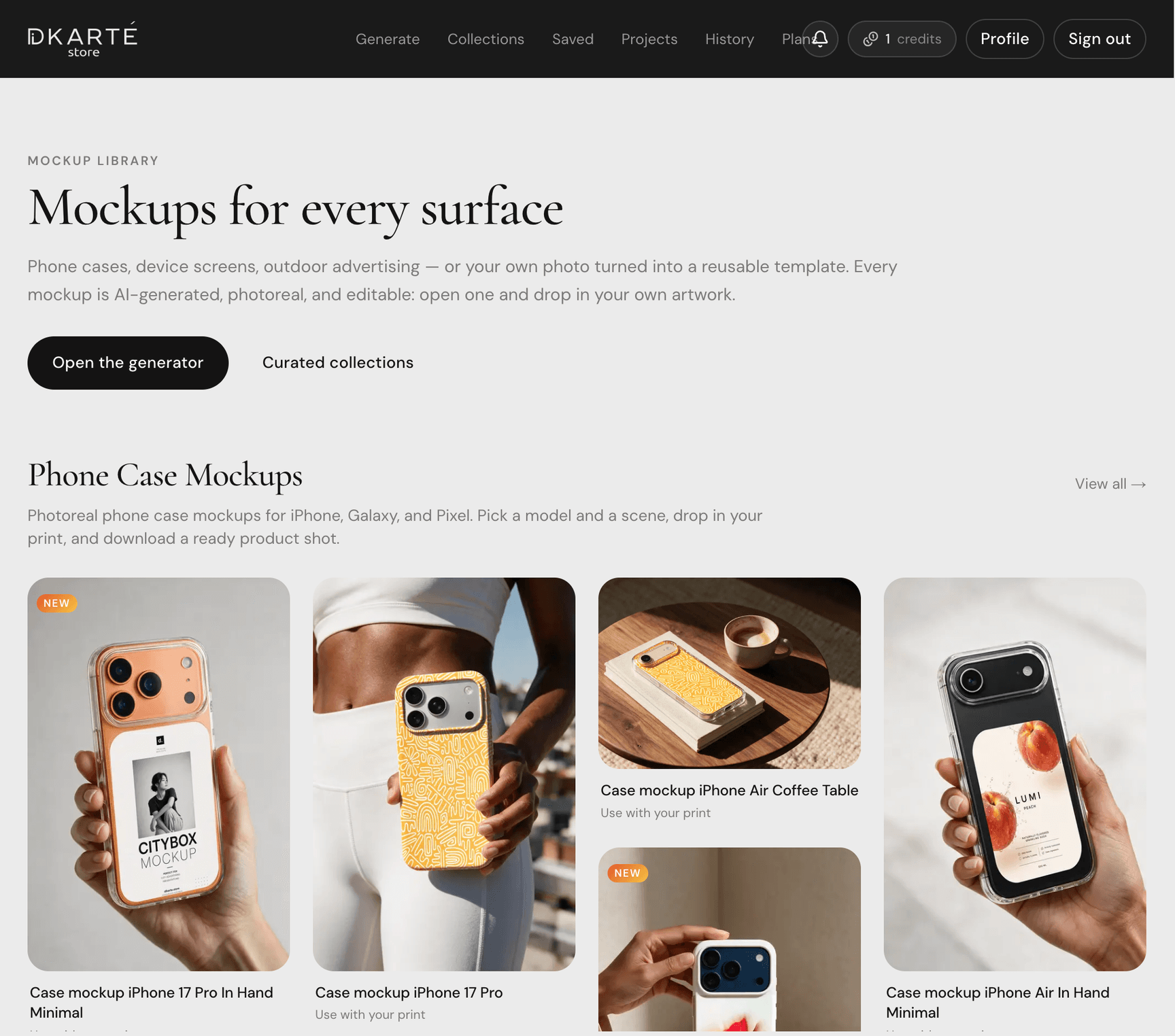The DKARTE mockup library with ready phone case, device, and billboard mockups